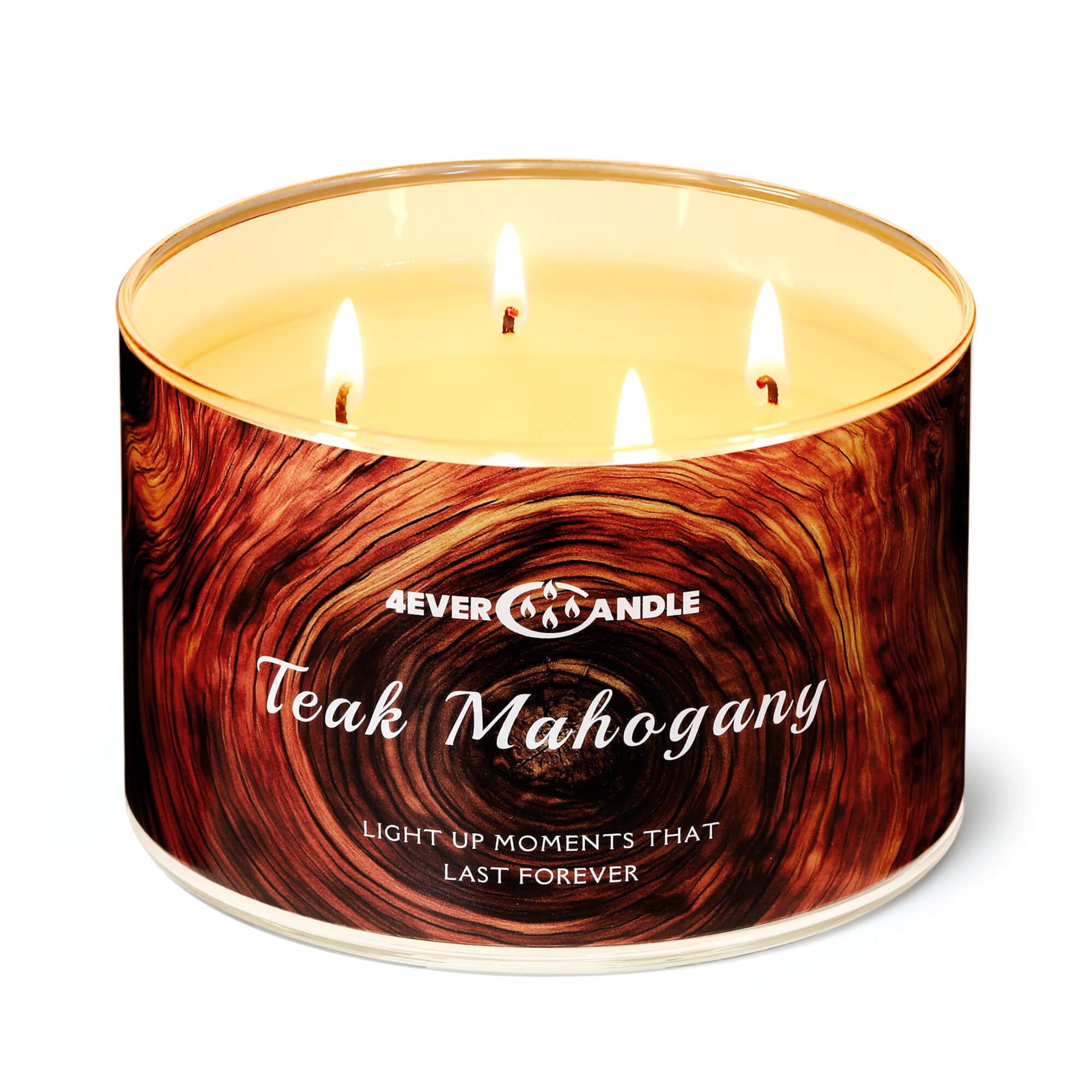 Picture of 4EVER CANDLE Soy Wax Blend Candle for Home, 4-Wick Candles in Teakwood & Mahogany Scented, Aromatherapy Candles Gift for Parties, Relaxing, Over 50 Hours of Burn Time, 18oz